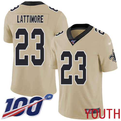 New Orleans Saints Limited Gold Youth Marshon Lattimore Jersey NFL Football 23 100th Season Inverted Legend Jersey
